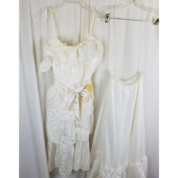 Vtg NWT 70s Tiered Ruffled Lace Short Maxi Dress Victorian Cream Diamonds Run 5 - Picture 4 of 10